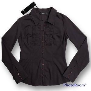 NWT ⭐️ VERO MODA Button Up Ruffle Purple Poplin Cotton Fitted Dress Shirt Top L